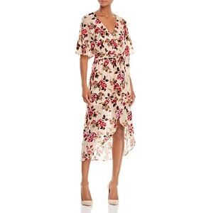 Alice + Olivia Clarine Velvet Burnout Floral Wrap Midi Dress Size 2 Rose #1D451
